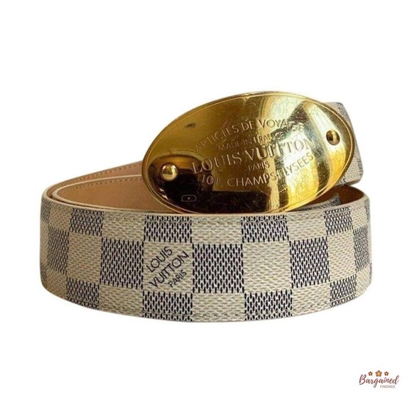 Louis Vuitton Damier Azur Checkered LV Men's Belt White Size 85/34